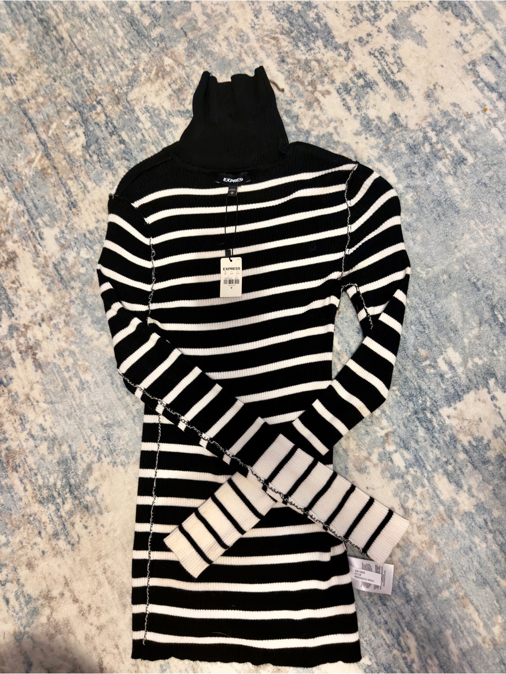 Express Black and White Striped Turtleneck Sweater